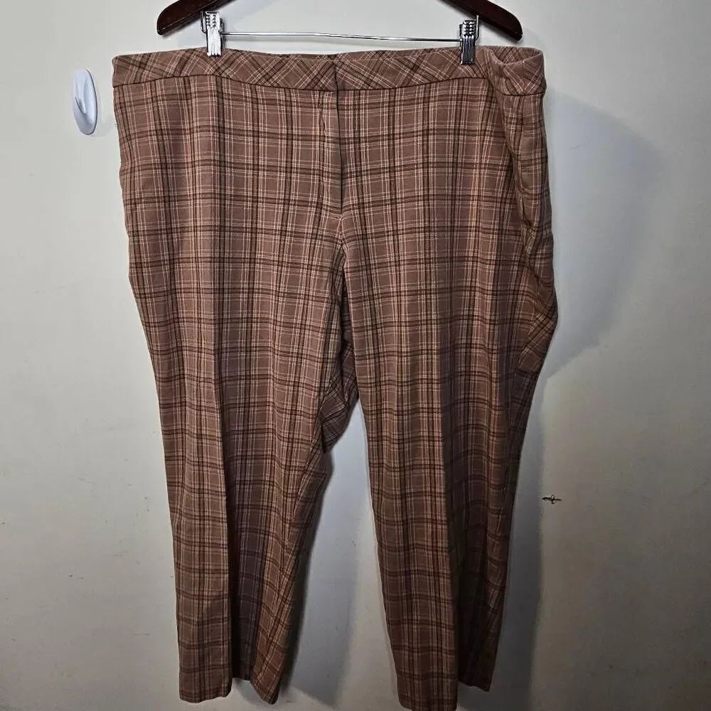 J. JILL Premium Bi-Stretch Quinn Pants Plaid Flat Front Zip Fly Tan Pink Plus Si